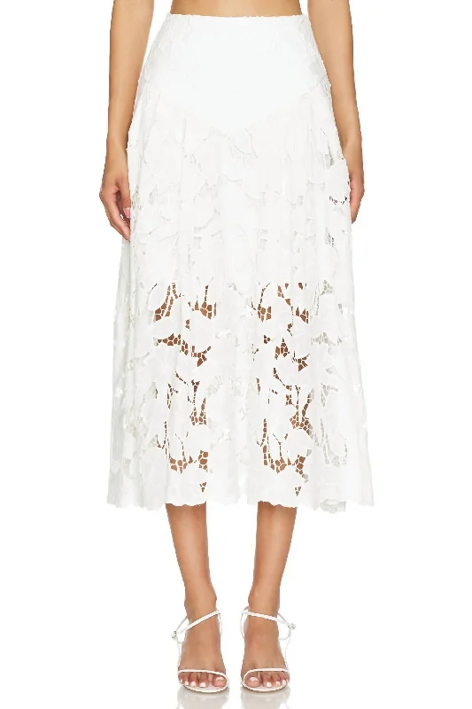 trendy blue skirts -Artemisa Midi Lace Skirt In White