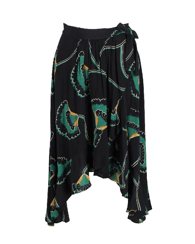 high-rise blue skirts -Ba&Sh Lena Gingko Print Wrap Skirt in Black Viscose