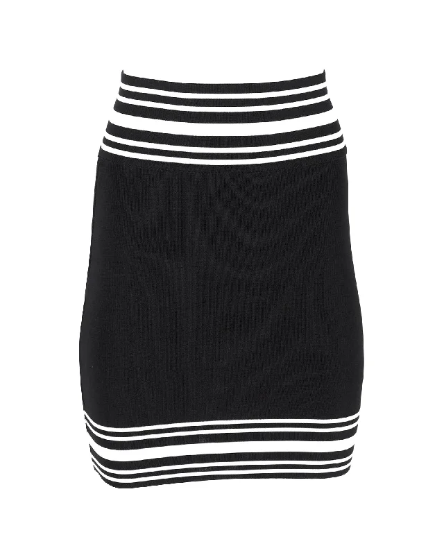 school teal skirts -Balmain Striped Stretch Knit Mini Skirt in Black Viscose