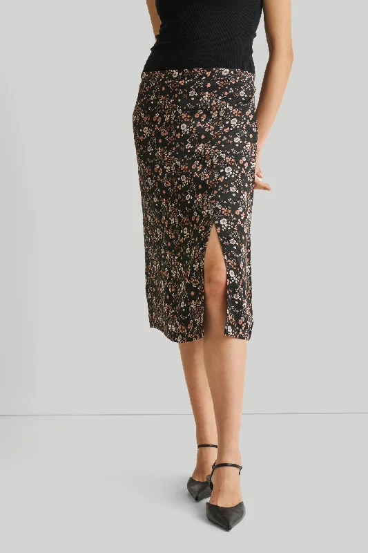 linen indigo skirts -Brunch Skirt in Black Florals