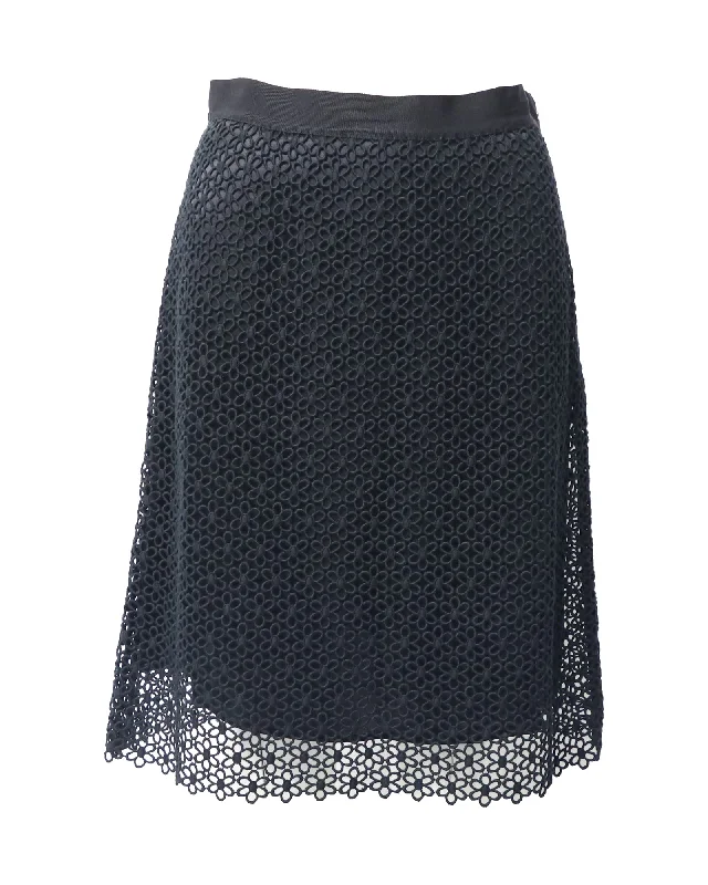 polka-dot pink skirts -Carolina Herrera Lace Skirt in Black Cotton