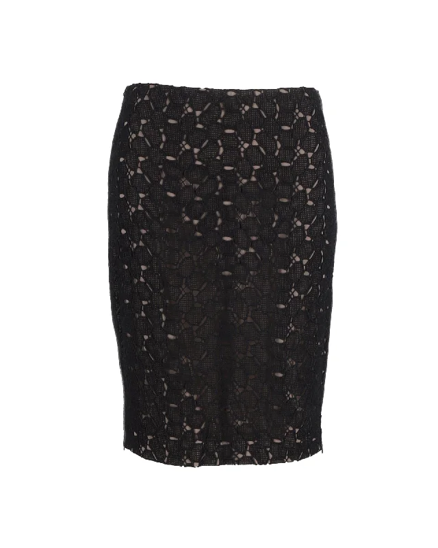 summer pink skirts -Diane Von Furstenberg Clover Lace Pencil Skirt in Black Polyester