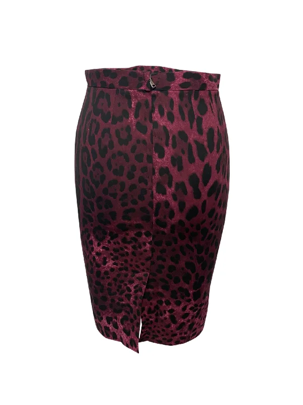 high-waisted maroon skirts -Dolce & Gabbana Leopard Print Pencil Skirt in Red Silk