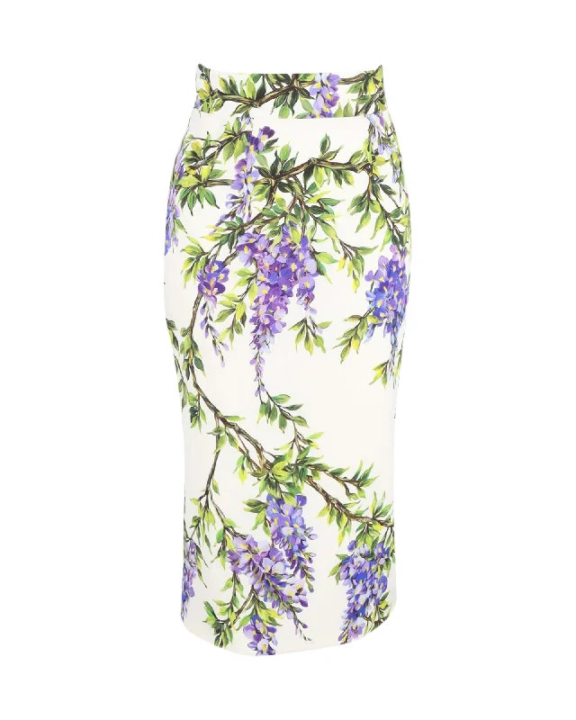 boho beige skirts -Dolce & Gabbana Midi Pencil Skirt in Floral Print Cotton