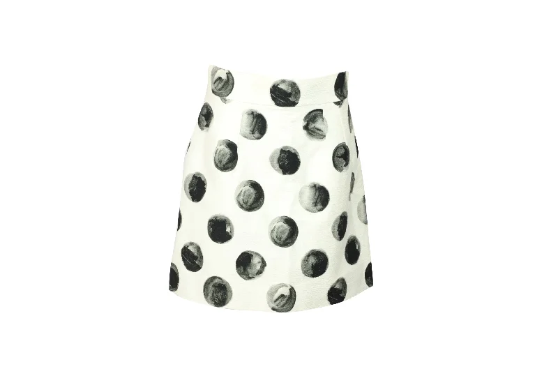 festival red skirts -Dolce & Gabbana Painted Polka Dot Print Skirt in White Cotton