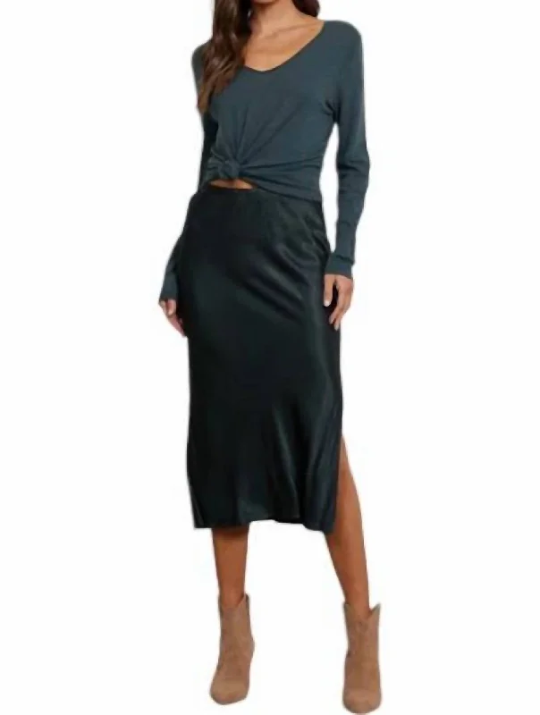 polyester indigo skirts -Dorit Silky Slip Skirt In Pine