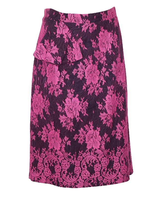 patterned black skirts -Erdem Shawna Floral Lace Skirt in Pink Viscose