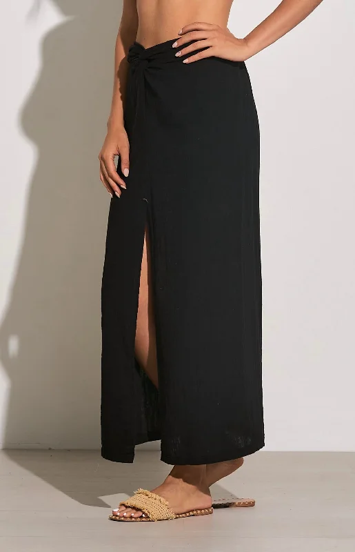 tiered green skirts -Faux Wrap Maxi Skirt In Black