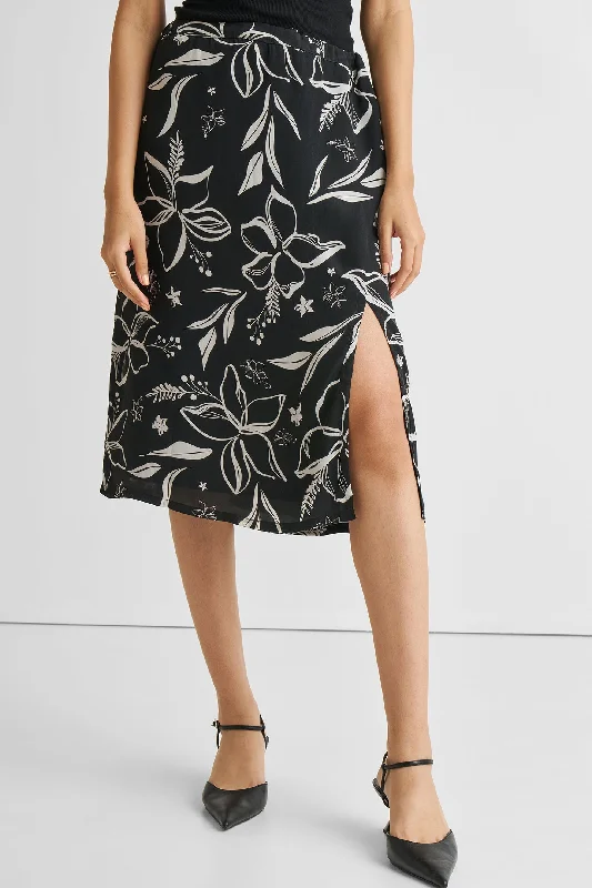 pleated beige skirts -Floral Skirt with Front Slit