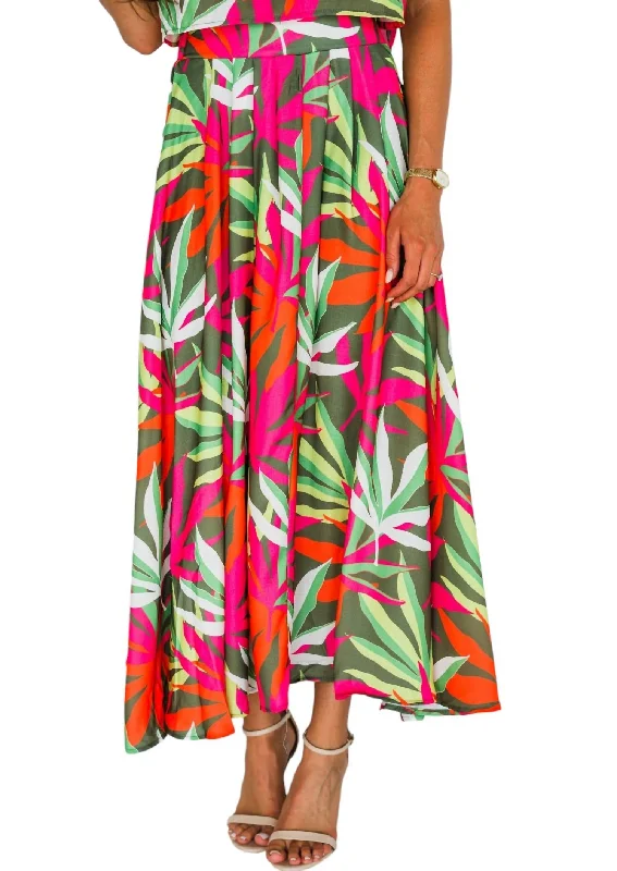 soft-touch pink skirts -Forgotten Paradise Linen Skirt In Tropical