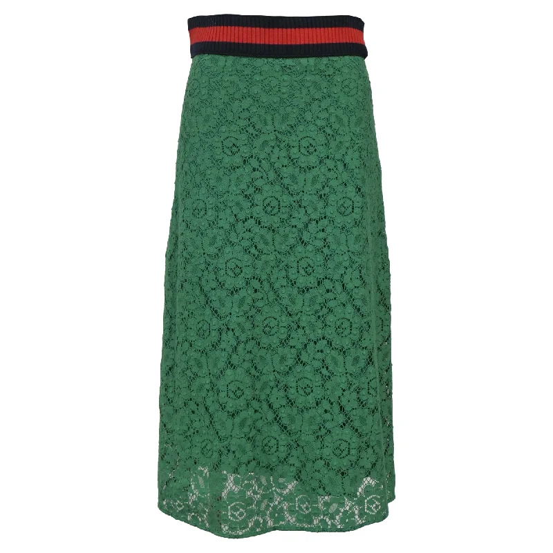 graphic brown skirts -Gucci Lace Ribbed Web Stripe Lace in Green Cotton