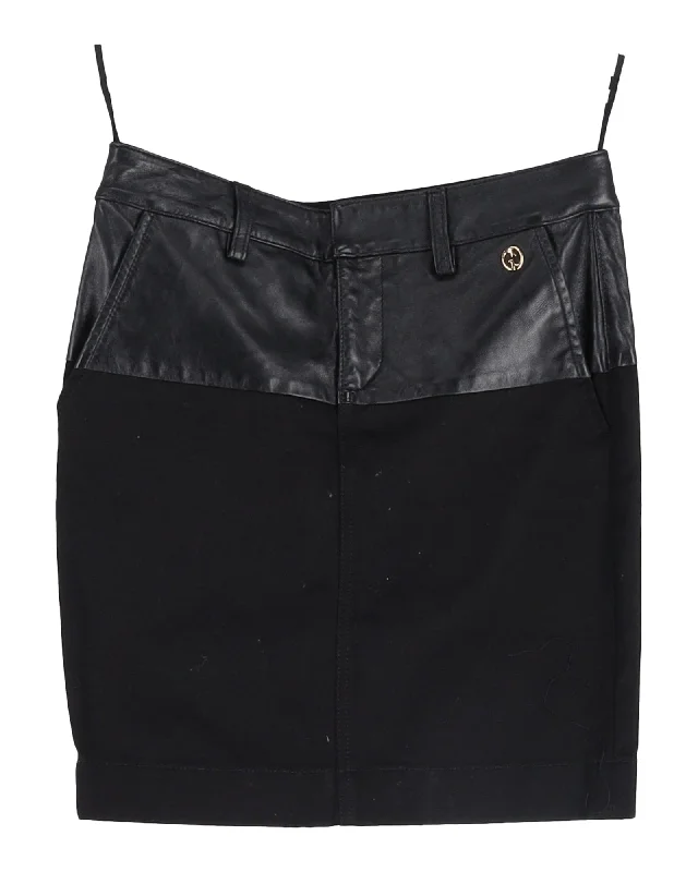 elegant brown skirts -Gucci Pencil Mini Skirt in Black Leather and Cotton