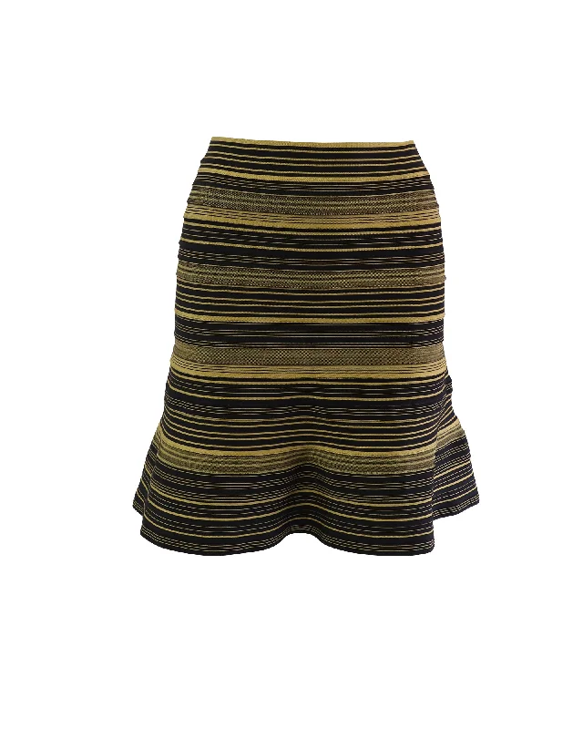 vintage red skirts -Herve Leger Banded Flare Skirt in Yellow/Black Cotton