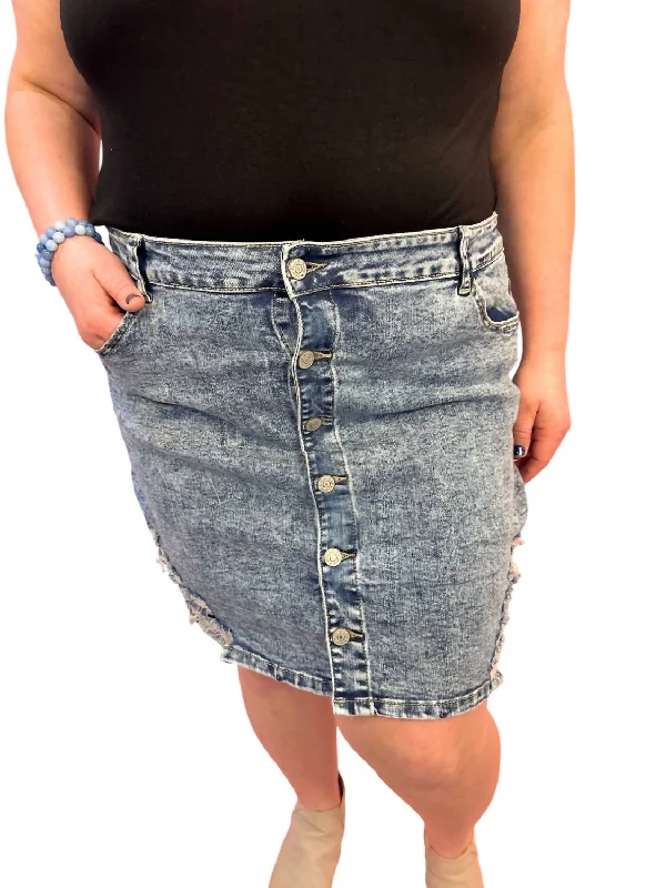 business beige skirts -High Waisted Denim Skirt In Acid Wash