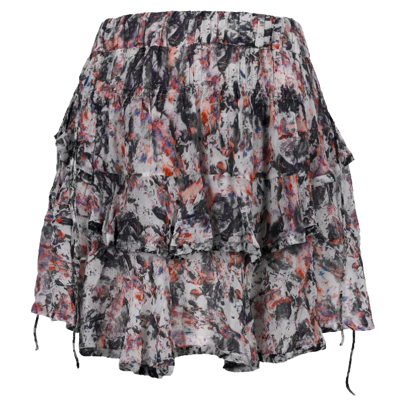 linen purple skirts -Iro Paris Megan Printed Ruffle Mini Skirt in Multicolor Viscose