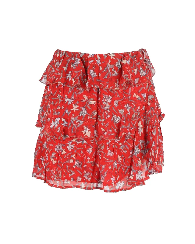 graphic brown skirts -Iro Printed Mini Skirt in Red Viscose