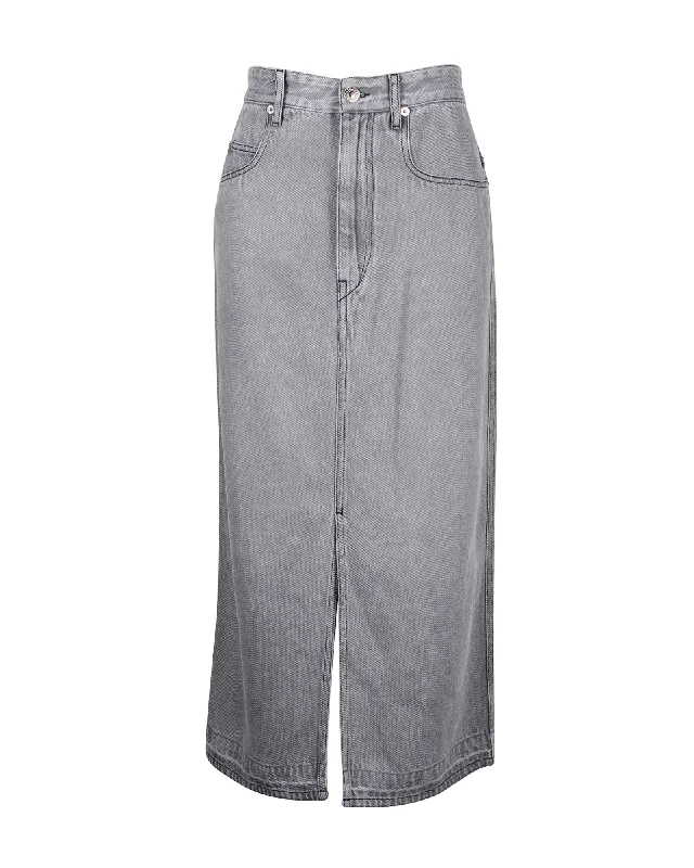 elegant brown skirts -Isabel Marant Etoile Denim Midi Skirt in Grey Cotton