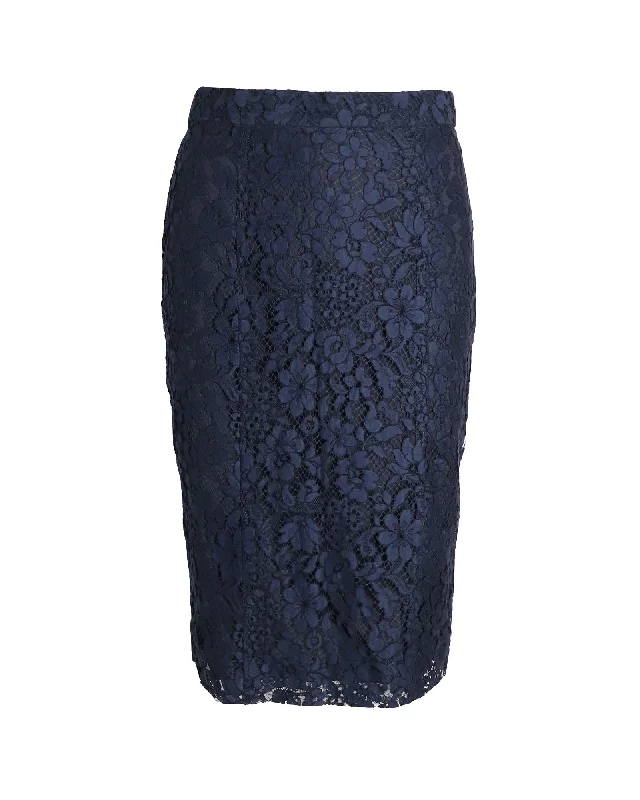 girls’ brown skirts -Joseph Midi Pencil Skirt in Navy Blue Rayon Lace