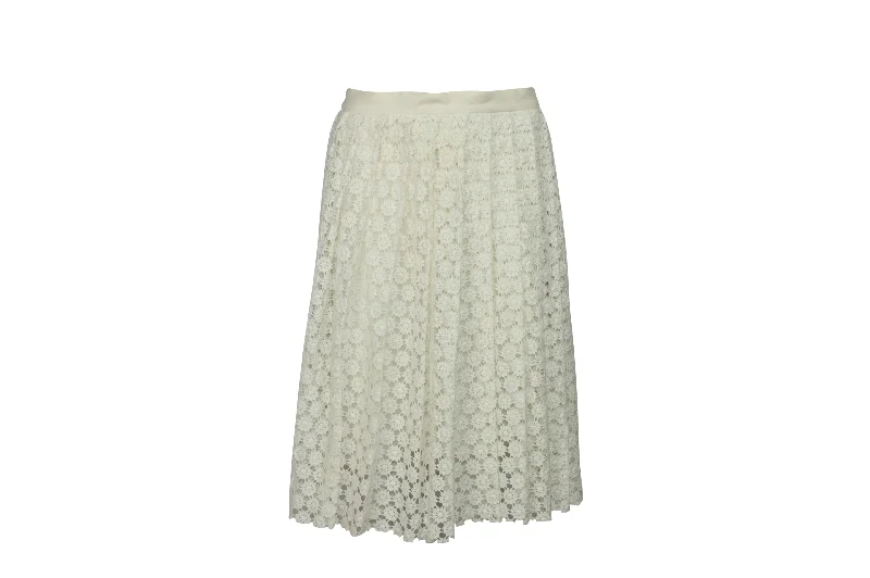 high-waisted yellow skirts -Joseph Pleated Lace Midi Skirt in Cream Cotton