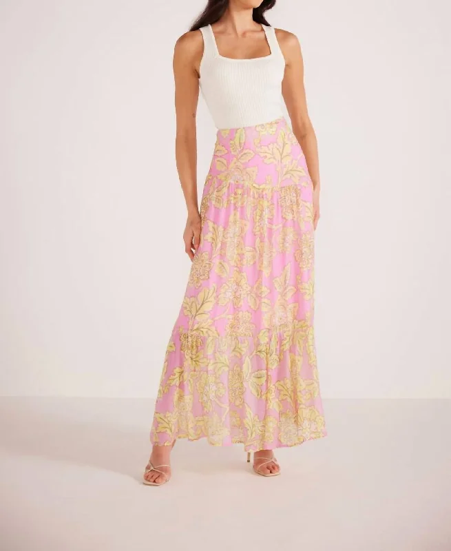 high-rise maroon skirts -Laurel Maxi Skirt In Pink Floral