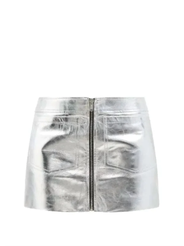 cotton pink skirts -Leather Zip Mini Skirt In Silver