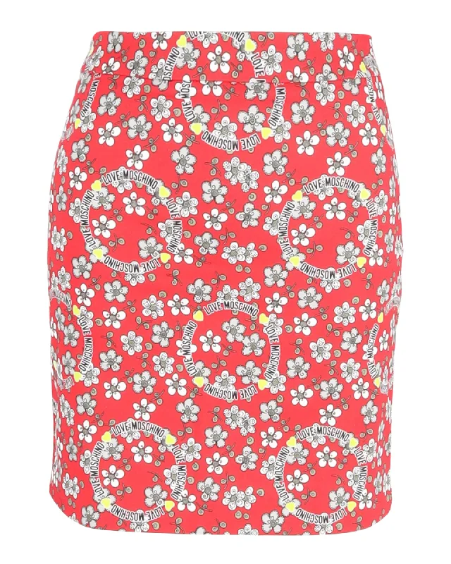 leather teal skirts -Love Moschino Mini Skirt in Floral Print Cotton