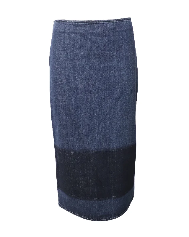 pleated yellow skirts -Marni Denim Pencil Skirt with Dark Hem in Blue Cotton