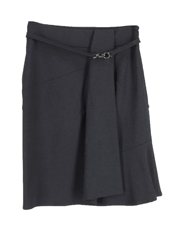 A-line purple skirts -Max Mara A-line Wrap Skirt Style with Side Pleat in Black Wool