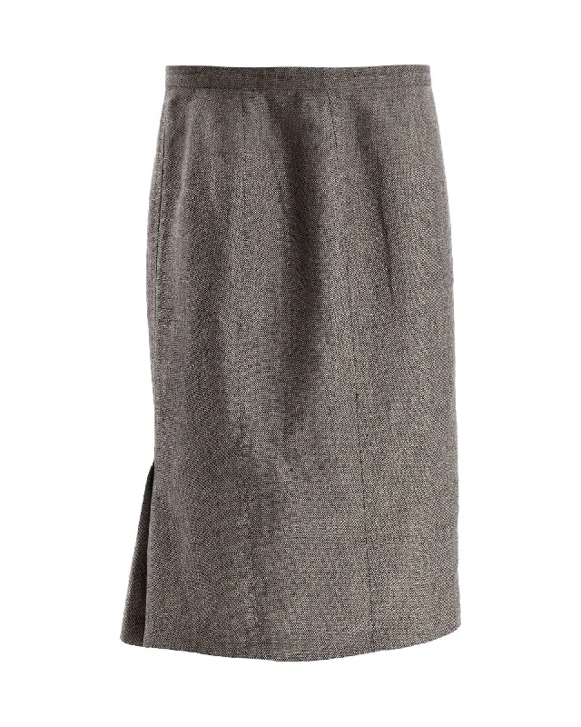 vintage white skirts -Max Mara Midi Skirt in Grey Linen