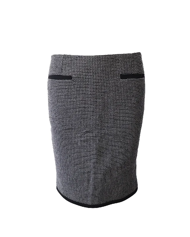 elegant indigo skirts -Max Mara Tweed Pencil Skirt in Black Wool