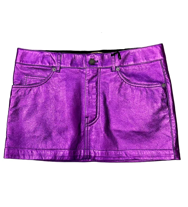 graphic indigo skirts -Metallic Leather Skirt In Violet