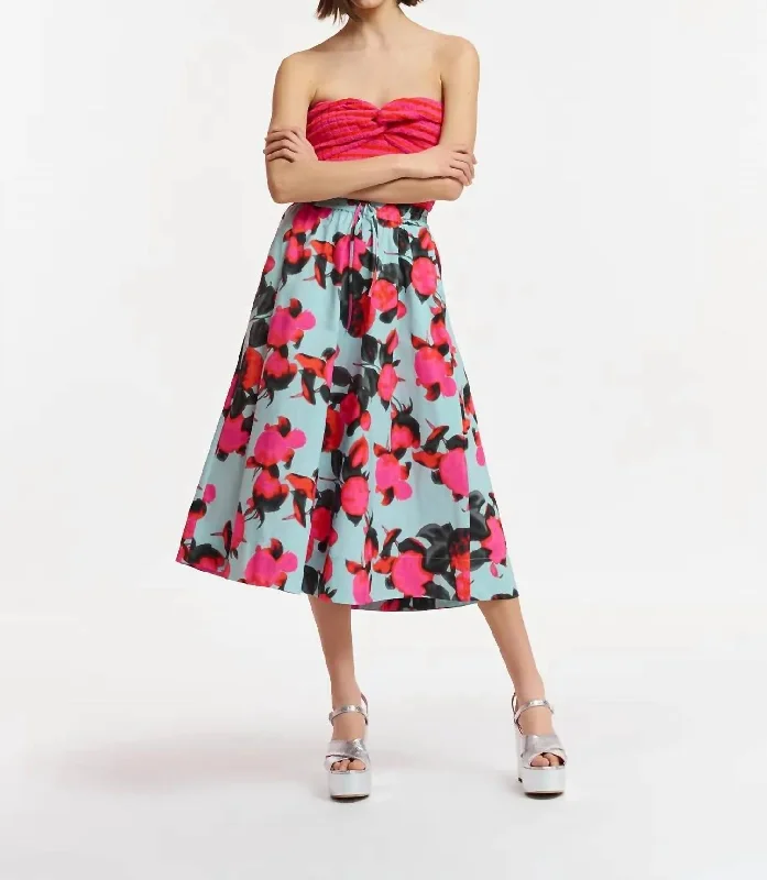 red maxi skirts -Midi Length Skirt In Light Blue Floral