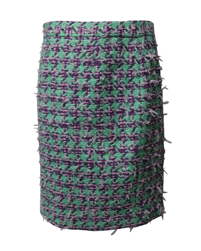 polka-dot teal skirts -Moschino Tweed Houndstooth Skirt in Multicolor Wool