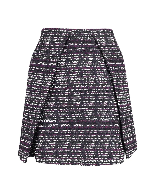 patterned white skirts -MSGM Jacquard Insert Pleat Knee Length Skirt in Multicolor Polyester