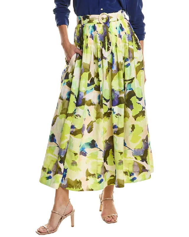 polka-dot brown skirts -Nicholas Amabelle Pintuck Linen Midi Skirt