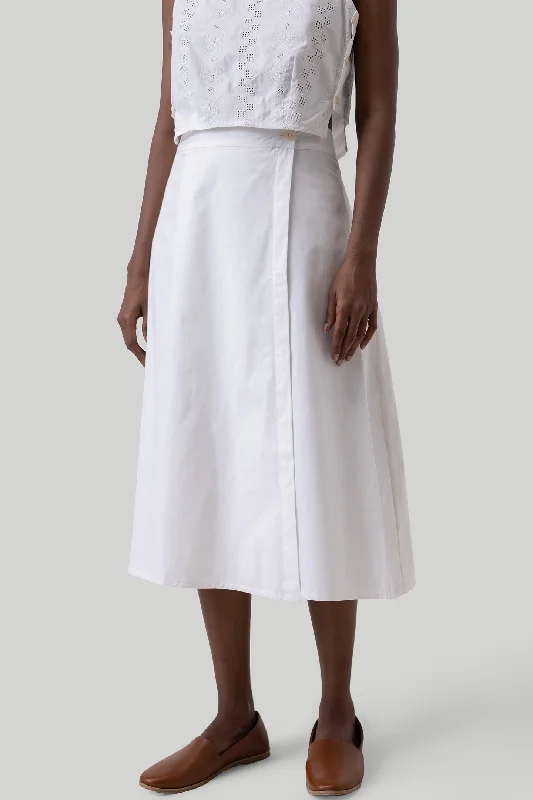 midi black skirts -Overlap Midi Skirt in White