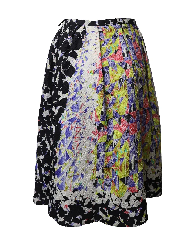 breathable indigo skirts -Peter Pilotto Textured Abstract A-Line Skirt in Multicolor Silk