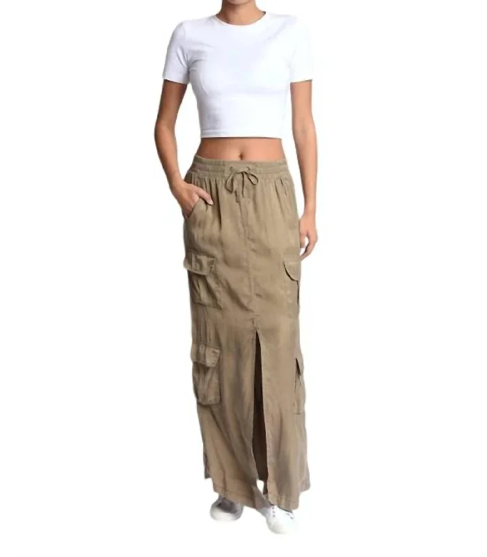 pleated blue skirts -Phoenix Tencel Cargo Skirt In Burnt Olive