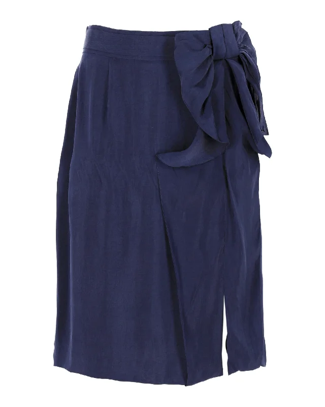 minimalist beige skirts -Red Valentino Bow Skirt in Navy Blue Cupro