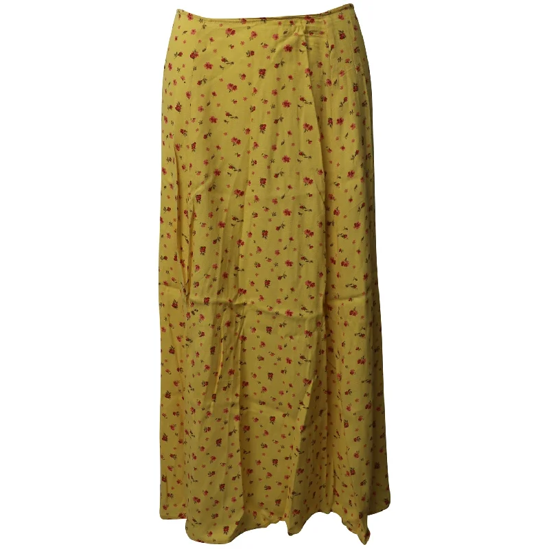 linen maroon skirts -Reformation Floral Flowy Midi Skirt in Yellow Viscose