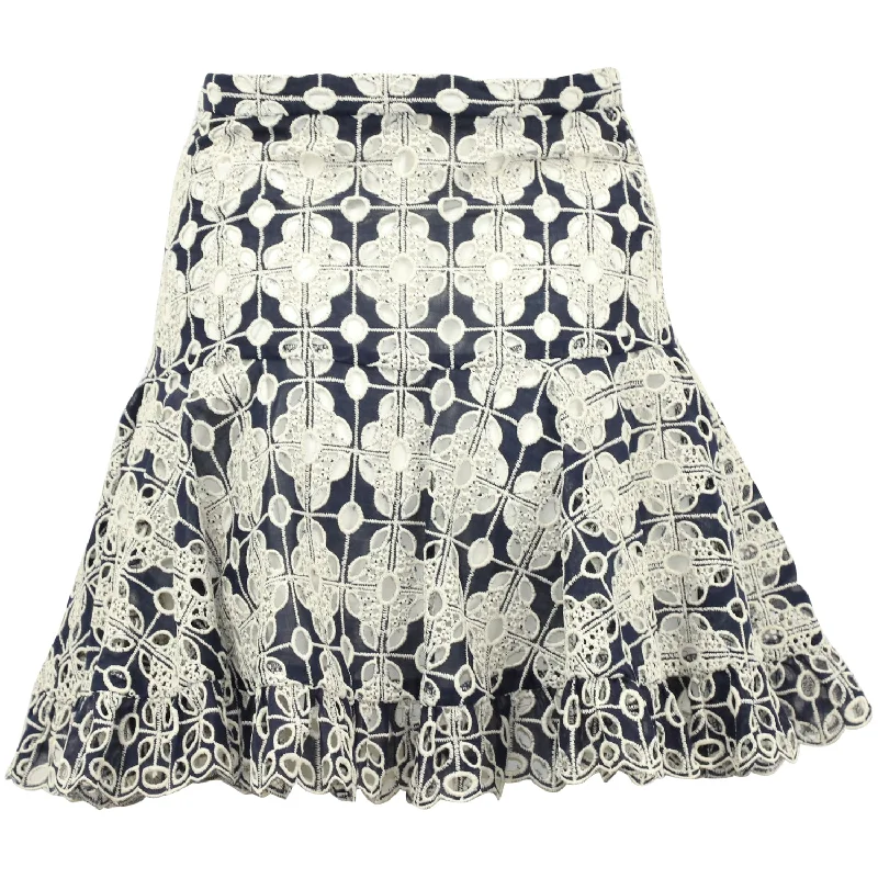 office red skirts -Sandro Paris Brone Broderie Anglaise Skirt in Navy Blue Cotton