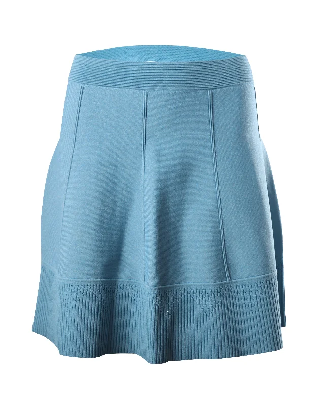 ruffled red skirts -Sandro Paris Knitted Skirt in Blue Jersey