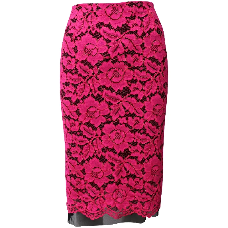 patterned blue skirts -Sandro Paris Lace Midi Skirt in Pink Polyester