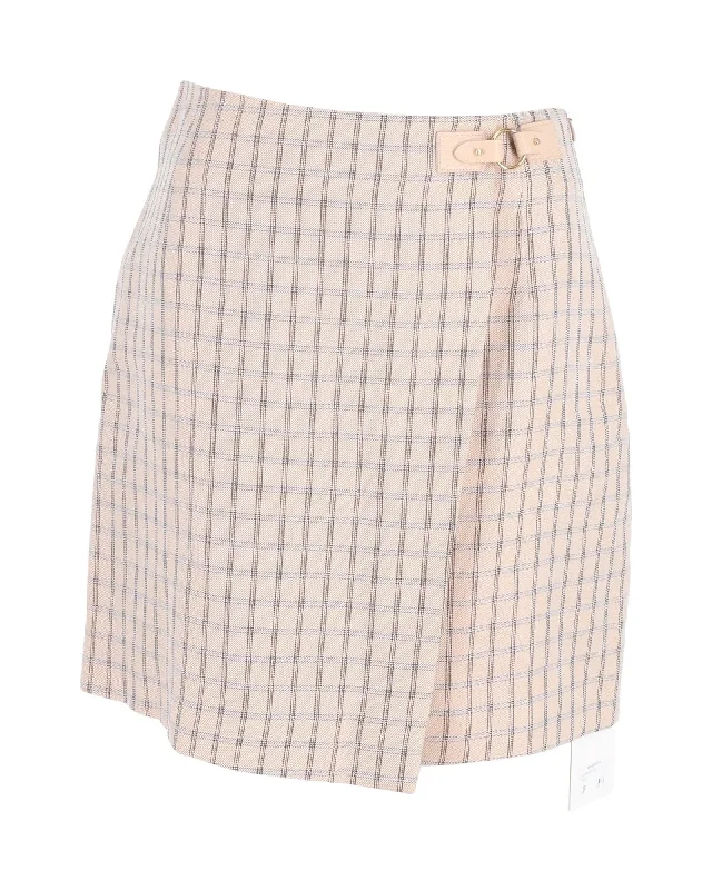 soft-touch yellow skirts -Sandro Paris Meredith Checked Mini Wrap Skirt in Pink Cotton