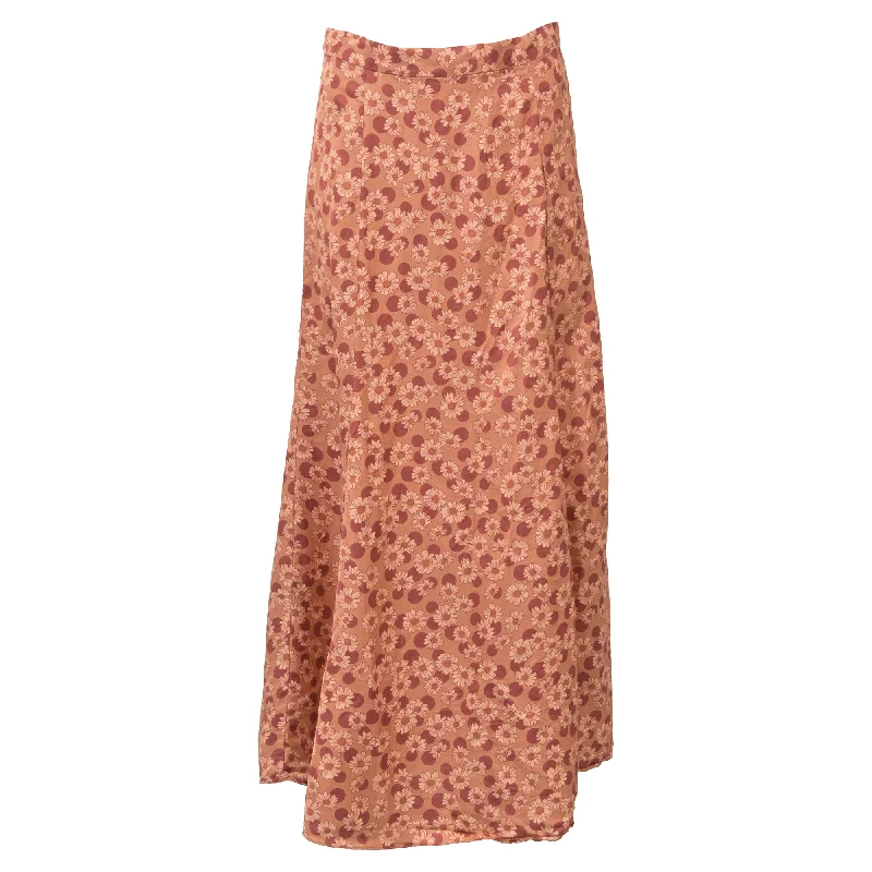 lightweight blue skirts -Sandro Paris Midi Pascaline Floral-Print Skirt in Orange Twill