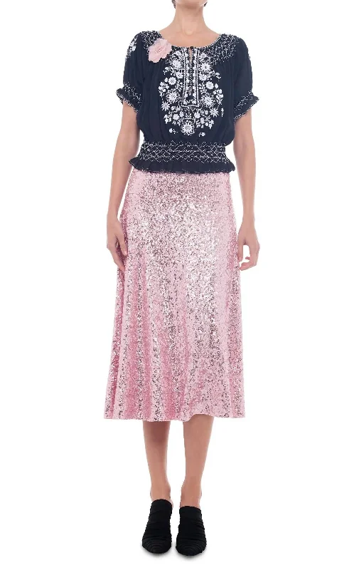 maxi green skirts -Sequin Flared Skirt In Pink