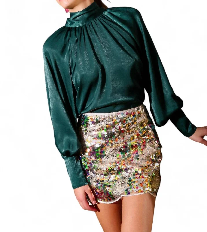 polka-dot brown skirts -Sequin Wave Hem Skirt In Gold Multi