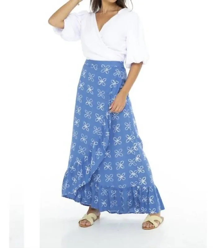 blue trendy skirts -Shibori Long Wrap Skirt In Blue