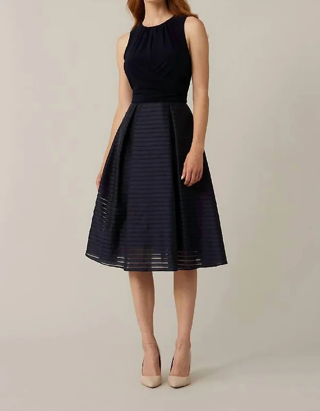 office pink skirts -Sleeveless Dress With Full Skirt In Midnight Blu