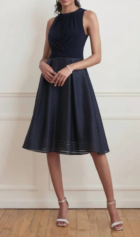 polyester teal skirts -Sleeveless Dress With Full Skirt In Midnight Blue